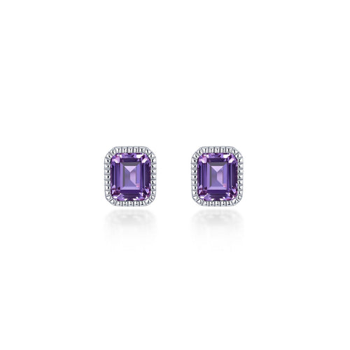 February Birthstone Solitaire Stud Earrings-BE008AMP